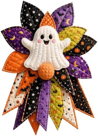 TREBIN 2026 DIY Quilted Halloween Pumpkin Door Hanger Kit, Wreath Patchwork Bow Sewing Kit, Fabric Sewing Craft for Adults & Beginners, Fall Wall Decor, Seasonal Holiday Gift (Ghost) - Image 6