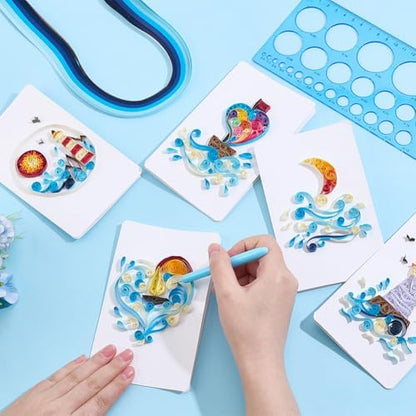 WEBEEDY 20 Sets Paper Quilling Kit for Adults Beginners 5 Styles Lighthouses Boats Waves Love Theme Quilling Greeting Card Making Kit with Instruction Ideal Gift for Sailing Enthusiasts - Image 4