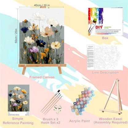 Flower Paint by Numbers for Adults with Framed Canvas - with Wooden Easel - Image 2