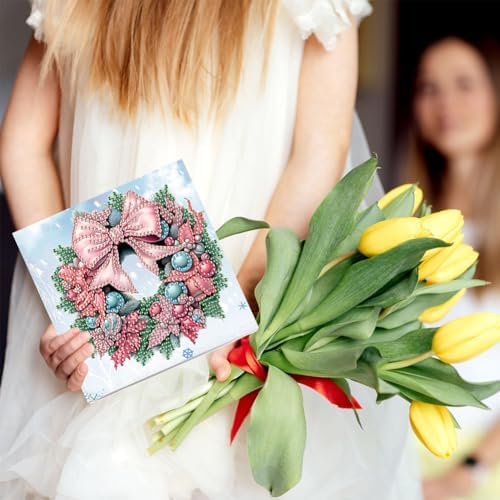 jinglinhh 6pcs Christmas Angel Wreath Truck Snowman Candles Diamond Art Painting Greeting Cards with Envelopes, DIY Card Making Kits for Adults, Diamond Art Postcards Holiday Cards Craft Gifts - Image 7