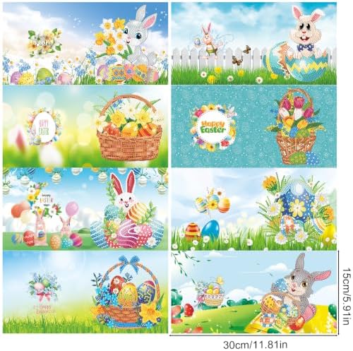 8PCS Easter Egg Rabbit DIY Greeting Card Kits with Envelopes Diamond Art Greeting Cards Diamond Art Cards Kits for Adults DIY Crafts Family Friend Gifts - Image 5