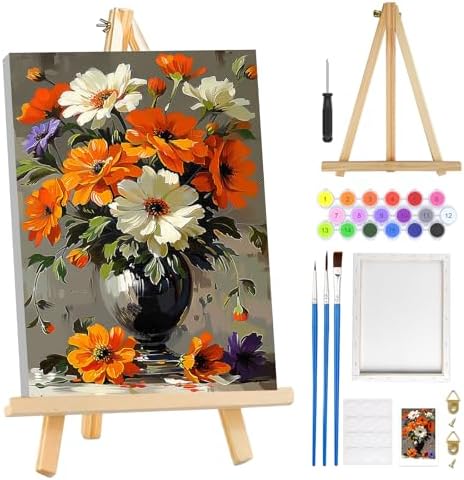 MOGTAA Flowers in Vase Paint by Numbers Kit for Adults with Frame, Flowers Paint by Number Canvas, Landscape Paint by Numbers with Easel, DIY Oil Painting Kit for Home Wall Decor 8 x 12 Inch by MOGTAADIYHomeDecor