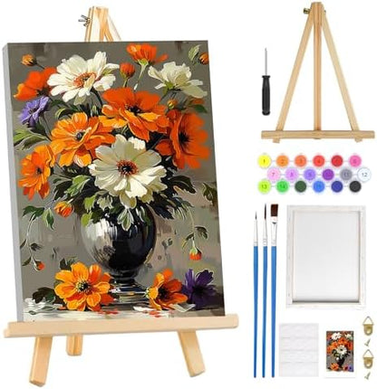 MOGTAA Flowers in Vase Paint by Numbers Kit for Adults with Frame, Flowers Paint by Number Canvas, Landscape Paint by Numbers with Easel, DIY Oil Painting Kit for Home Wall Decor 8 x 12 Inch by MOGTAADIYHomeDecor