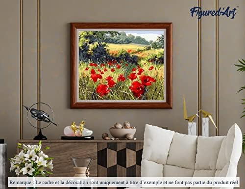 Figured'Art Paint by Numbers Kit for Adults Field of Poppies in The Countryside 16"x20" - Craft Art Painting DIY Kit Rolled Canvas Without Frame - Image 4