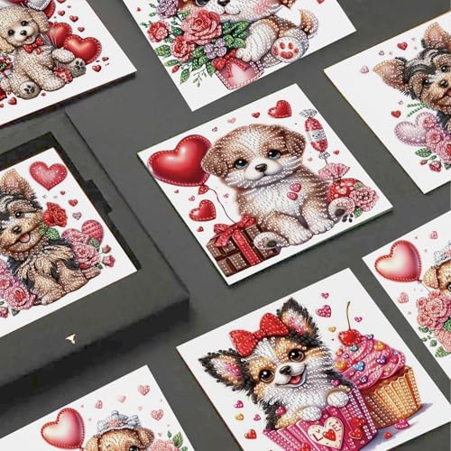 JISHSHAY 6 PCS Diamond Art Greeting Cards Dog Diamond Painting Birthday Cards Animal Gem Art Gem Painting Mosaic Kits for Adults for Thanksgiving Anniversary Valentine Graduation All-Occasion - Image 4