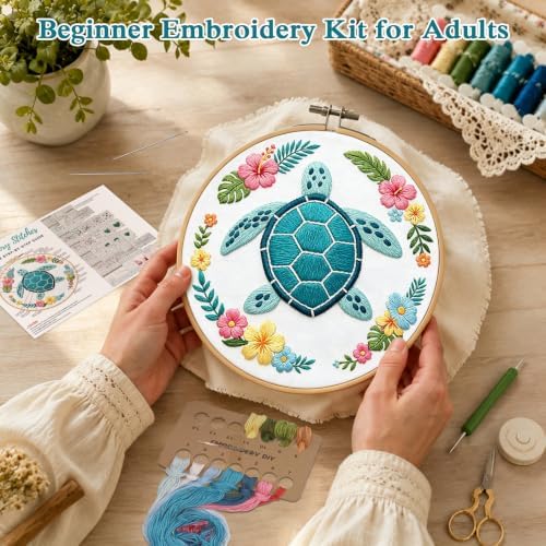 Louise Maelys Sea Turtle Embroidery Kit for Beginners, Ocean DIY Craft - Image 2