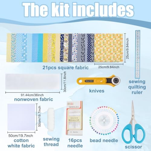 WEBEEDY DIY Small Bag Quilted Kit Handmade Rectangular Quilted Bag Starter Kit with 21 PCS Fabric, Quilting Tools and Step-by-Step Video Tutorial for Beginners Adults DIY Sewing Patchwork Craft - Image 2