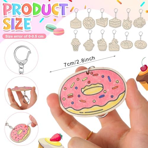 Trnayi 36 Pcs Dessert Unfinished Wood Keychain Color Your Own DIY Craft - Image 2