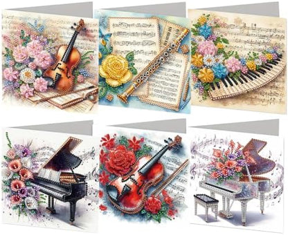 6PCS Musical Instrument Diamond Art Painting Greeting Cards Kit with Envelopes - 5D DIY Diamond Art Card Kits for Adults - Handcrafted Postcards for Birthday & Holiday by Unknown