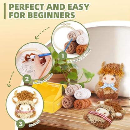 Punch Needle kit-4,Embroidery kit for Beginners,Punch Needle Kits Adults Beginner,Needles, Curved Scissors, a Tool Storage Box, Yarn, Easy-to-Follow Instructions, and Tutorial Videos(4 Highland Cow) - Image 6