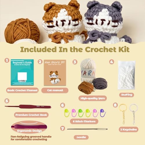 JueRum Cat Crochet Kit for Beginners – Step-by-Step Video Tutorials for Every Round, 40% Extra Easy Yarn, Complete Amigurumi Starter Kit for Adults & Teens, Perfect Beginner Crochet Gift - Image 2