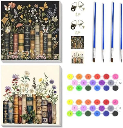 NEGEKFKX 2 Pack Book Flower Paint by Numbers Kit for Adults Beginner with Framed, Easy Adult Paint by Number Kits on Canvas DIY Painting for Beginners Art by Numbers for Home Wall Decor 10x10 Inch by NEGEKFKX