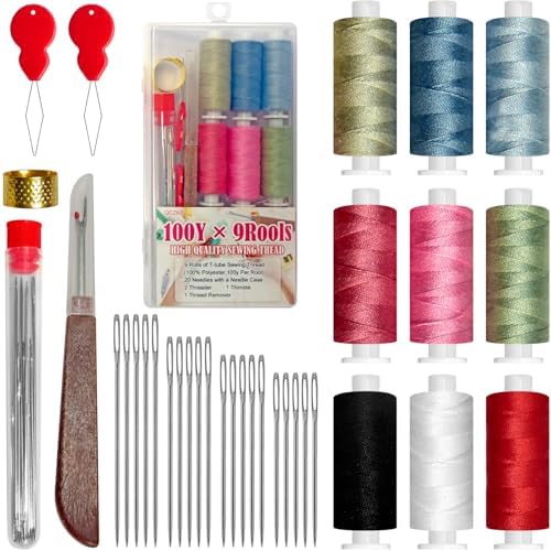 QCZKB 40-Piece Sewing Kit for Adults and Beginners,Big Eye Stainless Steel Sewing Needles Kit for Hand Sewing with Needle Threader and Seam Ripper by QCZKB