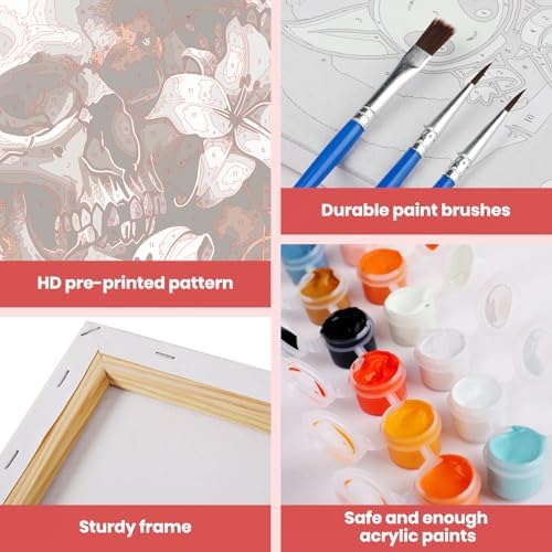 MXJSUA Skulls and Lilies Framed Paint by Numbers Kit for Adults Beginner with Wooden Easel, Adults' Paint-by-Numbers on Canvas, Easy DIY Acrylic Number Painting for Home Decor Gifts, 8x12 inch - Image 4