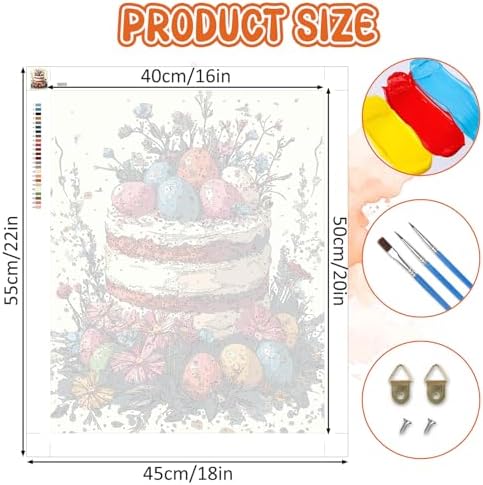 RICUVED Easter Paint by Numbers for Adults, Cake Paint by Numbers Kit for Adults Beginners, Eggs DIY Acrylic Oil Painting on Canvas Easy for Gift Home Wall Decor 16x20 Inch - Image 3