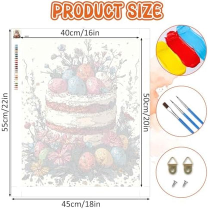 RICUVED Easter Paint by Numbers for Adults, Cake Paint by Numbers Kit for Adults Beginners, Eggs DIY Acrylic Oil Painting on Canvas Easy for Gift Home Wall Decor 16x20 Inch - Image 3