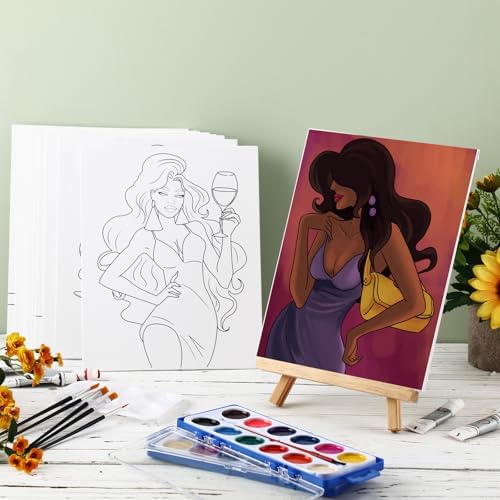 Ctosree 12 Sets Pre Drawn Canvas Kit for Painting,Gorgeous Lady,8 x 10 in - Image 2