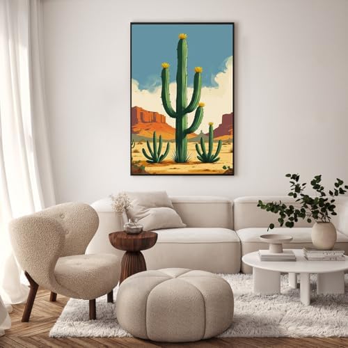 GEEHEIY Framed Paint by Numbers Kit for Adults, Desert Cactus, 8 x 12 Inch - Image 2