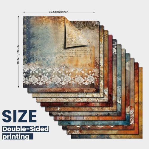 Vintage Lace Scrapbook Pattern Paper Pad 12×12,24 Sheets Double-Sided Coffee Scrapbooking CardStock Paper for Holiday Card Making Supplies DIY Junk Journal Papers. - Image 2