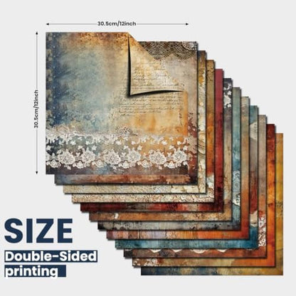 Vintage Lace Scrapbook Pattern Paper Pad 12×12,24 Sheets Double-Sided Coffee Scrapbooking CardStock Paper for Holiday Card Making Supplies DIY Junk Journal Papers. - Image 2