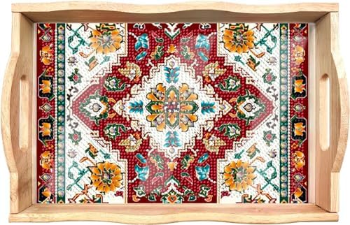 EWJRNSF Diamond Art Kits for Adults Wooden Serving Trays with Handles, 5D Diamond Painting Big Gem Arts and Craft Gifts Trays Decor Gift Home Decor 7.8x11.8 Inches Bohemia A by EWJRNSFDiamondPainting