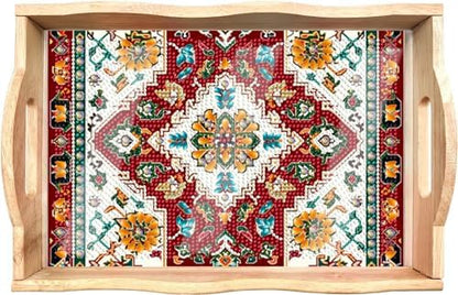 EWJRNSF Diamond Art Kits for Adults Wooden Serving Trays with Handles, 5D Diamond Painting Big Gem Arts and Craft Gifts Trays Decor Gift Home Decor 7.8x11.8 Inches Bohemia A by EWJRNSFDiamondPainting