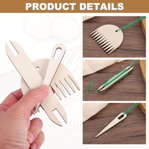 MECCANIXITY Hand Loom Stick Set, 3pcs Knitting Tools Including Wood Weaving Crochet Needle Wooden Shuttle Wood Weaving Comb for Knitting Crafts - Image 3