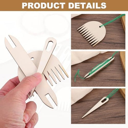 MECCANIXITY Hand Loom Stick Set, 3pcs Knitting Tools Including Wood Weaving Crochet Needle Wooden Shuttle Wood Weaving Comb for Knitting Crafts - Image 3