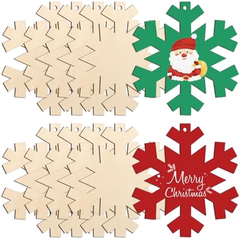 Large Size 7 inch Wooden Christmas Ornaments to Paint 10PCS, DIY Blank Snowflake Cutouts Unfinished Wood Ornament for Crafts Hanging Christmas Decorations, Wood Discs Ornament for Home Winter by Sophena