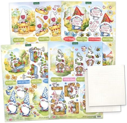 Katy Sue The Garden Gnomes Card Making Kit. Makes 8 Cards at 5 x 7 Inches. Contains Gnome Die-Cut Decoupage, Background Scenes, Cards, Envelopes & Foam Pads for Card Making Supplies. UK-Made. - Image 4