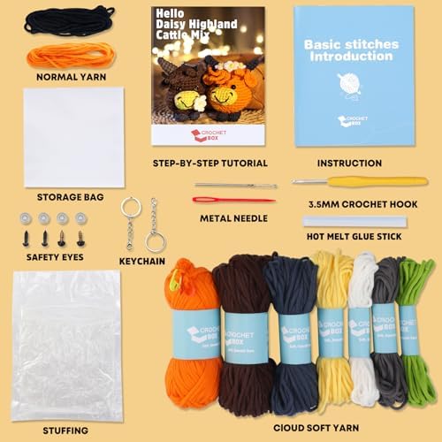 2 PCS-Highland Cow Crochet Kit for Beginners, Easy Craft for Adults - Image 3