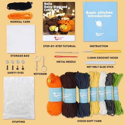 2 PCS-Highland Cow Crochet Kit for Beginners, Easy Craft for Adults - Image 3
