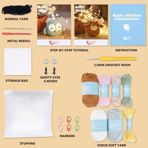 CrochetBox Brown Highland Cow and Owl Crochet Kit for Beginners, 2 PCS Set - Image 3