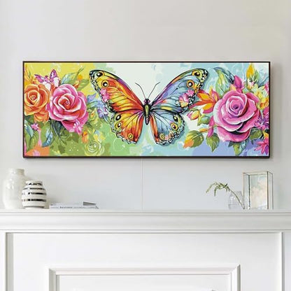 VAIIEYO Paint by Numbers Kit for Adults Butterfly, Rose Paint by Numbers, Large Size Painting Kit Canvas Drawing Paintwork for Beginner Arts Craft for Home Wall Decor 12x31 inch(Without Frame) by VAIIEYODiamondPainting
