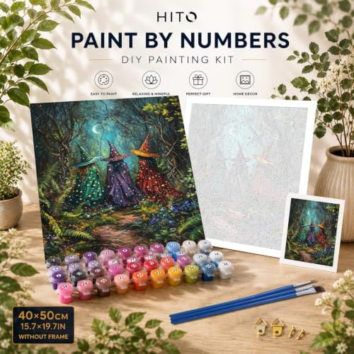 HITO Halloween Paint by Numbers Kit for Adults Witch 16x20 Inch Frameless - Image 2