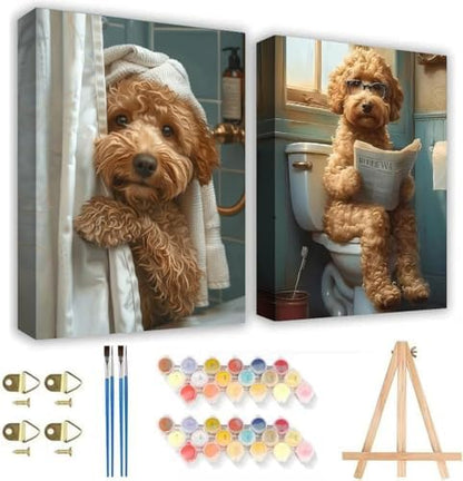 KYOQFVN 2 Pack Dog Paint by Numbers with Frame, Adult Paint by Number Kits on Canvas with Wooden Easel - Easy Acrylic Oil Painting for Home Wall Decor8x12inch by KYOQFVN