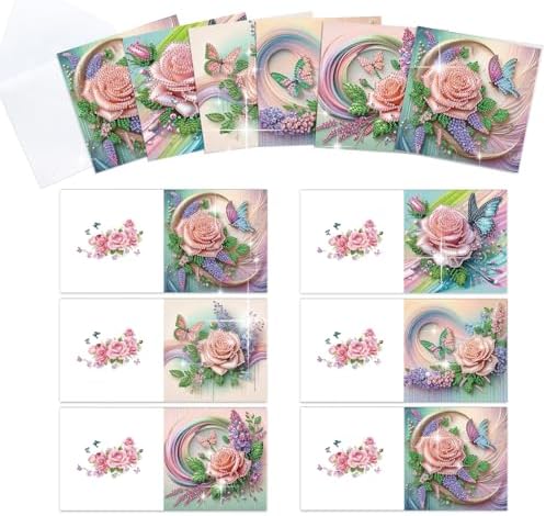 6pcs Diamond Painting Greeting Card with envelopes, DIY Butterfly and flower Diamond Art Greeting Card for Blessing and Wish Special Shaped Arts Crafts for Christmas Birthday Thanksgiving Day Holiday by MVVMTOP