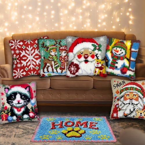 Ladybug Flowers Latch Hook Kits for Adults Kids Beginners Insects Latch Hook Pillow Kit Animals Pre-Printed Latch Hook Rug Kits Cross-stitch Cushion for Home Sofa Decoration 17x17 in. Handmade Gift - Image 6