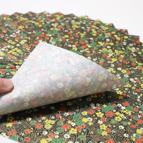 Japanese Chiyogami Washi Origami Paper, 6" x 6", 30 Sheets, Made in Japan, (Black Flower Wave) - Image 3