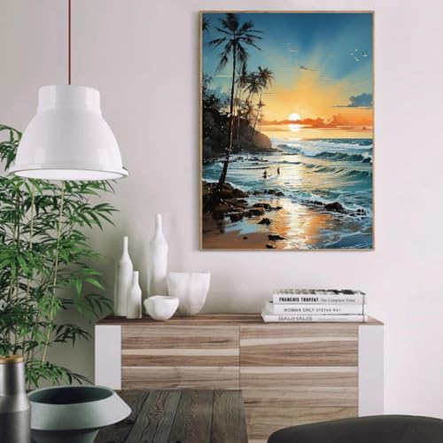 MIRCVSH Beach Paint by Number Kit, Framed Landscape for Adults, 12x16 Inch on Canvas with Wooden Easel - Image 3