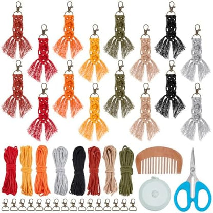 BEUNITONE 16 Sets DIY Macrame Keychains Crafts Kits for Adults, Boho Tassel Keychain Making Kits for Hanging Ornament Macrame Cord Knotting Keychain Charms Kit for Car Key Handbag and Phone Decor by BEUNITONE