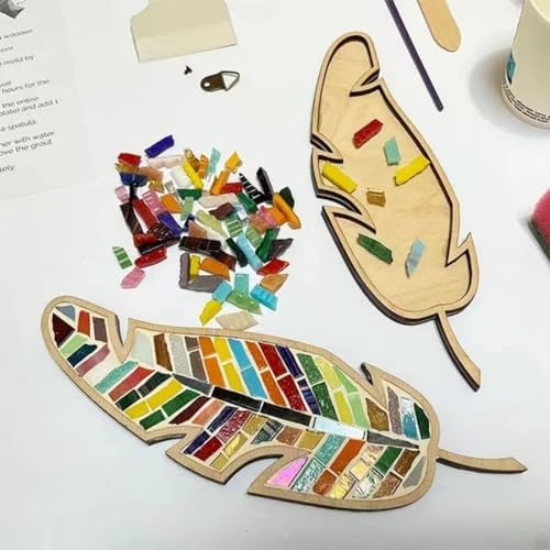 sjljzxd 3PCS Craft Kits for Adults, Mixed Colour Leaf Mosaic Kit, Creative DIY Colourful Home Decoration Mosaic Tiles for Crafts, Glass Mosaic Pieces Kit Mosaic Making Supplies Puzzle (3) - Image 2