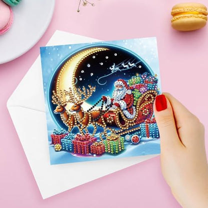 jinglinhh 6pcs Christmas Elk Santa Gifts Diamond Art Painting Greeting Cards with Envelopes, DIY Card Making Kits for Adults, Diamond Art Postcards Holiday Cards Craft Gifts - Image 7