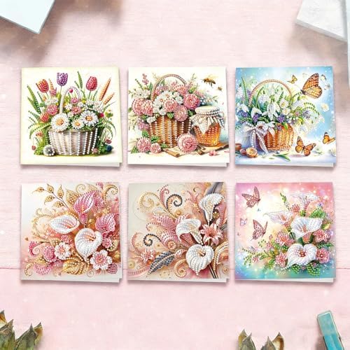 6pcs Tulip Daisy Rose Butterfly Calla Lily Flower Diamond Art Painting Greeting Cards Kit with Envelopes, 5D DIY Special Shaped Card Making Kits for Adults, Holiday Birthday Postcards Craft Gifts - Image 4