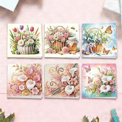 6pcs Tulip Daisy Rose Butterfly Calla Lily Flower Diamond Art Painting Greeting Cards Kit with Envelopes, 5D DIY Special Shaped Card Making Kits for Adults, Holiday Birthday Postcards Craft Gifts - Image 4