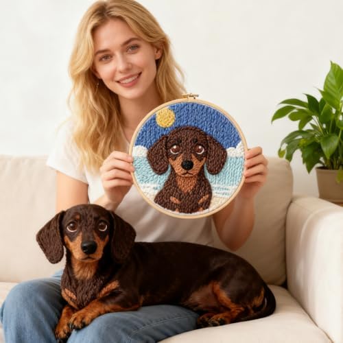 INFUNLY Dachshund Punch Needle Kits for Adults Beginners Brown Dog Needle Embroidery Starter Kit Puppy DIY Punch Needles Kit with Instruction Needles Fabric for Art Crafts Festival Gift Home Decor - Image 7