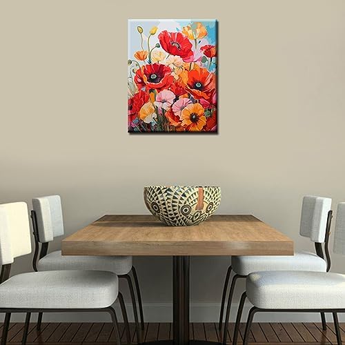TUMOVO Poppy Flowers Paint by Numbers Kits 16x20 inch Wild Flowers Field Canvas DIY Oil Painting Kids Adults Beginner Tropical Plants Artwork with Brushes Red Floral Paintwork Boho Gift(Frameless) - Image 4