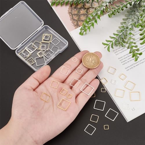 PH PandaHall 50pcs 5 Sizes Brass Linking Rings, 6/8/10/12/14mm Square Open Bezel Frame Charms Connectors Geometric Beading Hoop Link Pendant for Resin Necklace Bracelet Jewelry Making, Golden/Silver - Image 3