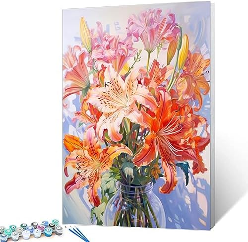 Flowers in Vase Paint by Numbers Kits 16x20 inch Canvas DIY Oil Painting for Kids, Students, Adults Beginner with Brushes and Acrylic Pigment - Colorful Blooming Flowers Photo Gift(without Frame) - Image 2