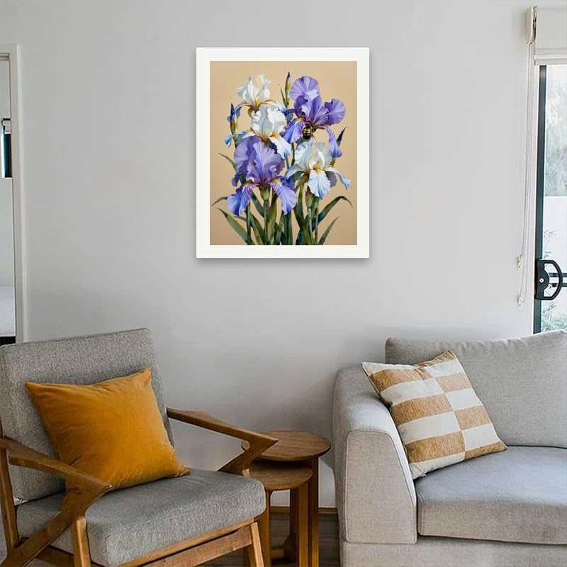 Flower Paint by Numbers Kit for Adults - DIY Iris Bouquet with Bumblebee Painting on Rolled Canvas 16x20 Inches, Acrylic Paint Set, Suitable for Beginners, Art for Home Decoration or Gifts - Image 5